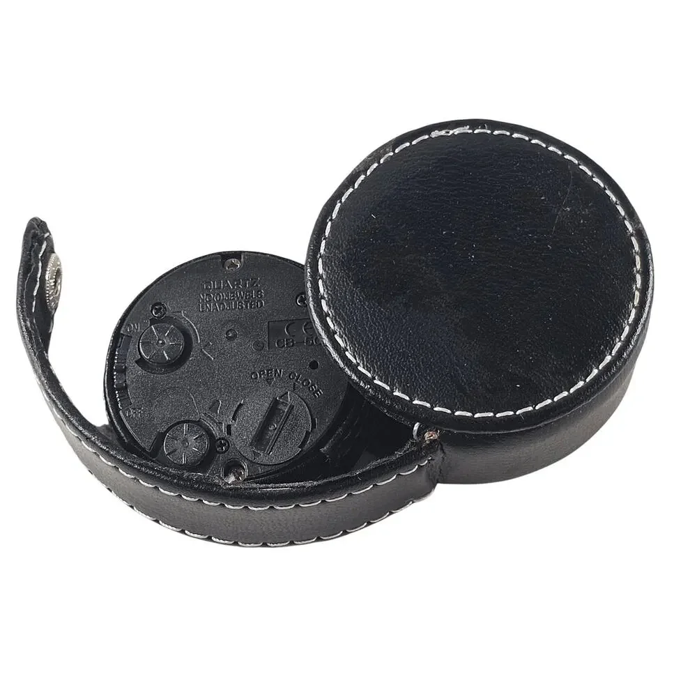 Guess Quartz Travel Alarm Clock Black Faux Leather Case Snap Closure Portable